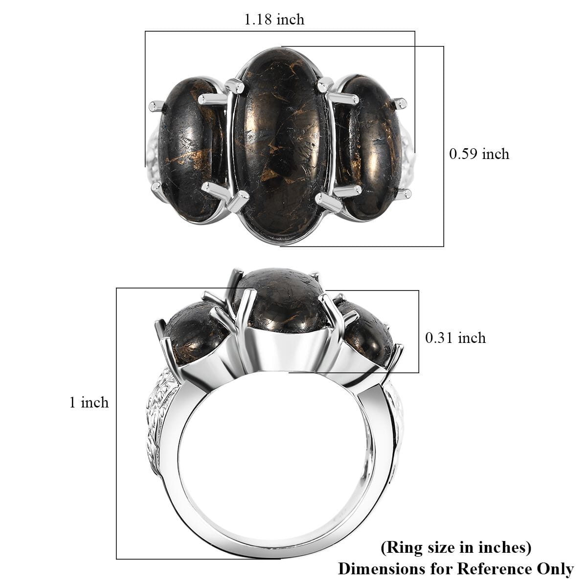 Matrix Silver Shungite 7.00 ctw 3 Stone Ring in Platinum Over Copper (Size 10.0) image number 5