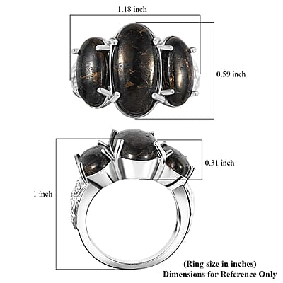 Matrix Silver Shungite 7.00 ctw 3 Stone Ring in Platinum Over Copper (Size 10.0)