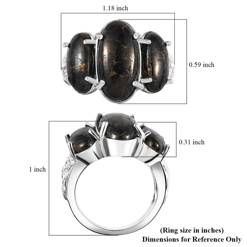 Matrix Silver Shungite 7.00 ctw 3 Stone Ring in Platinum Over Copper (Size 10.0)