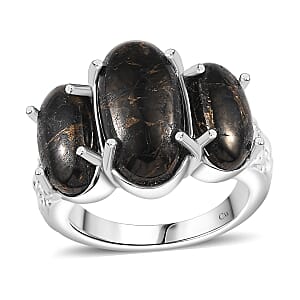 Matrix Silver Shungite 7.00 ctw 3 Stone Ring in Platinum Over Copper (Size 7.0)