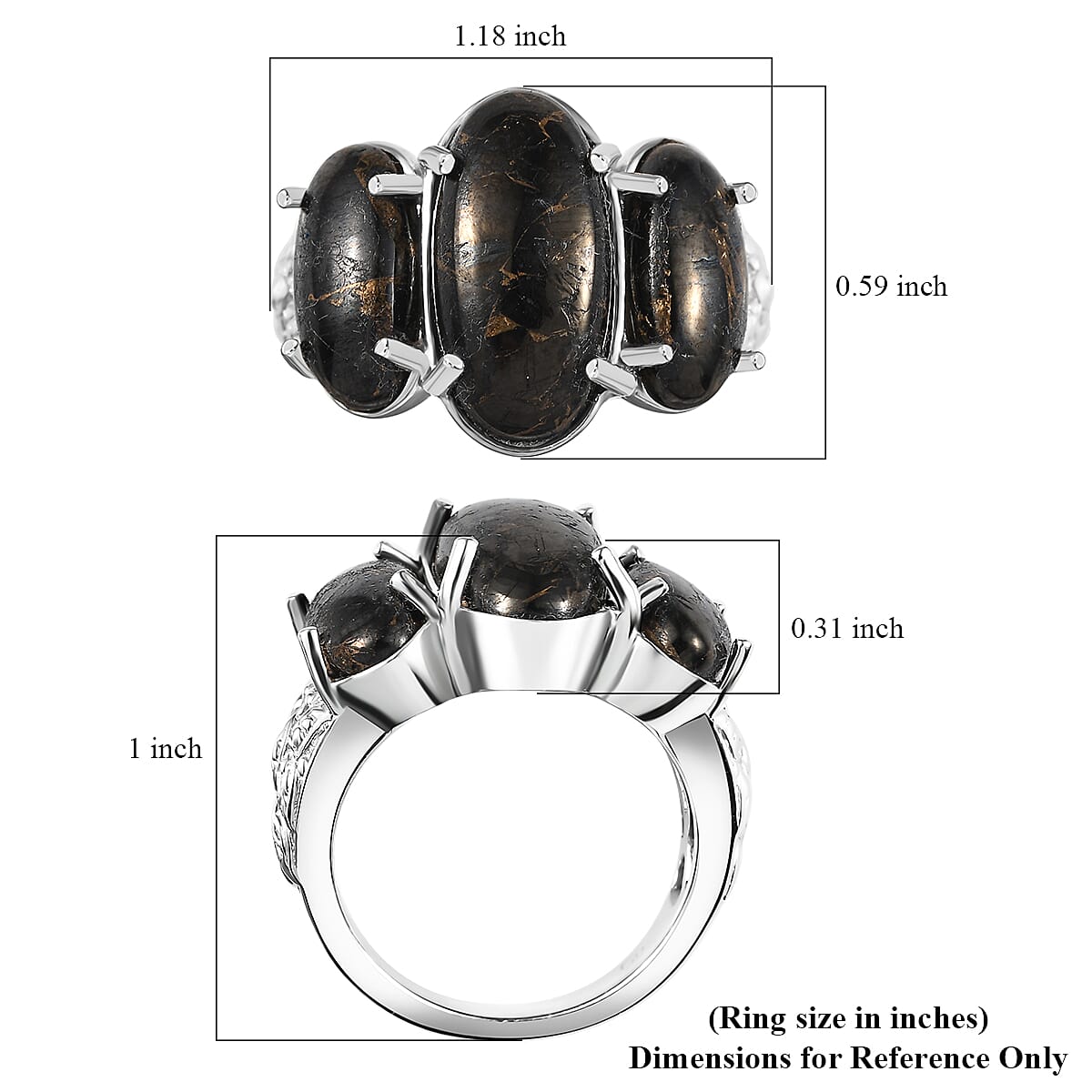 Matrix Silver Shungite 7.00 ctw 3 Stone Ring in Platinum Over Copper (Size 7.0)