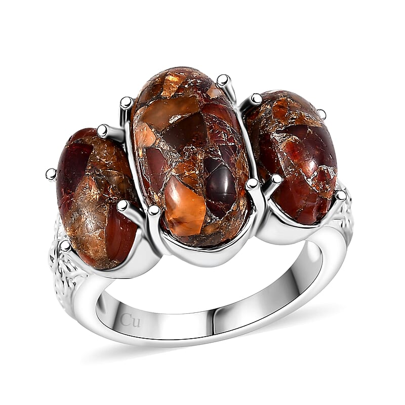 Matrix Fire Opal 7.65 ctw 3 Stone Ring in Platinum Over Copper with Magnet (Size 10.0) 