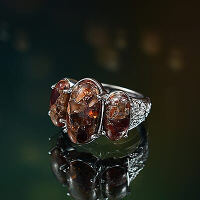 Matrix Fire Opal 7.65 ctw 3 Stone Ring in Platinum Over Copper with Magnet (Size 10.0) 