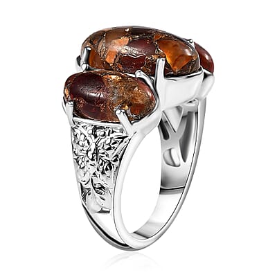 Matrix Fire Opal 7.65 ctw 3 Stone Ring in Platinum Over Copper with Magnet (Size 10.0) 