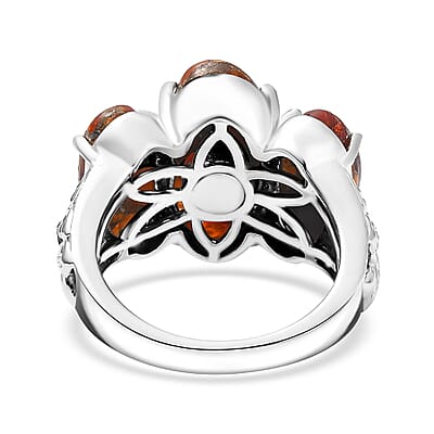 Matrix Fire Opal 7.65 ctw 3 Stone Ring in Platinum Over Copper with Magnet (Size 10.0) 