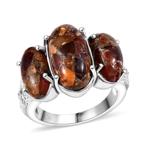 Matrix Fire Opal 7.65 ctw 3 Stone Ring in Platinum Over Copper with Magnet (Size 11.0) 