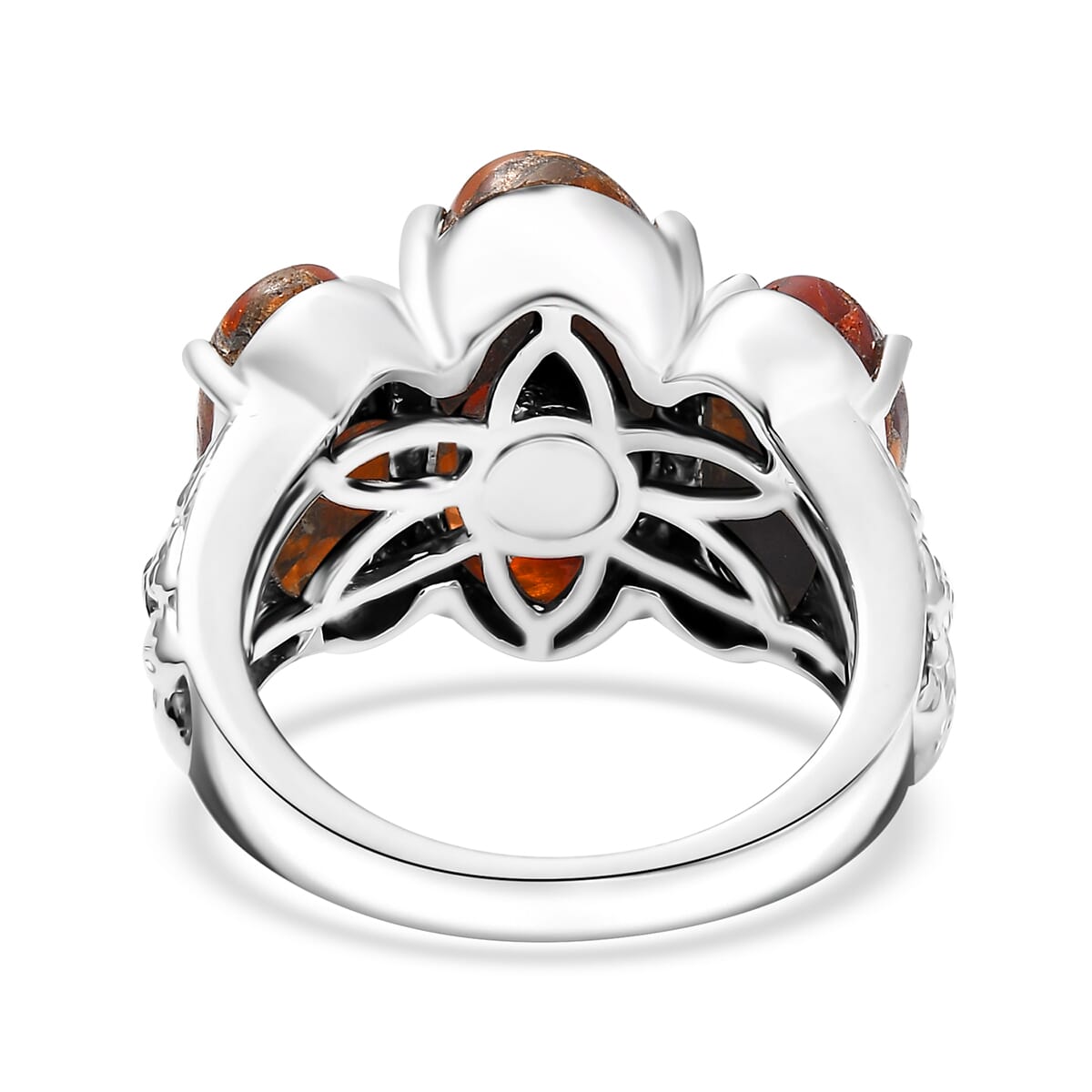 Matrix Fire Opal 7.65 ctw 3 Stone Ring in Platinum Over Copper with Magnet (Size 11.0)  image number 4