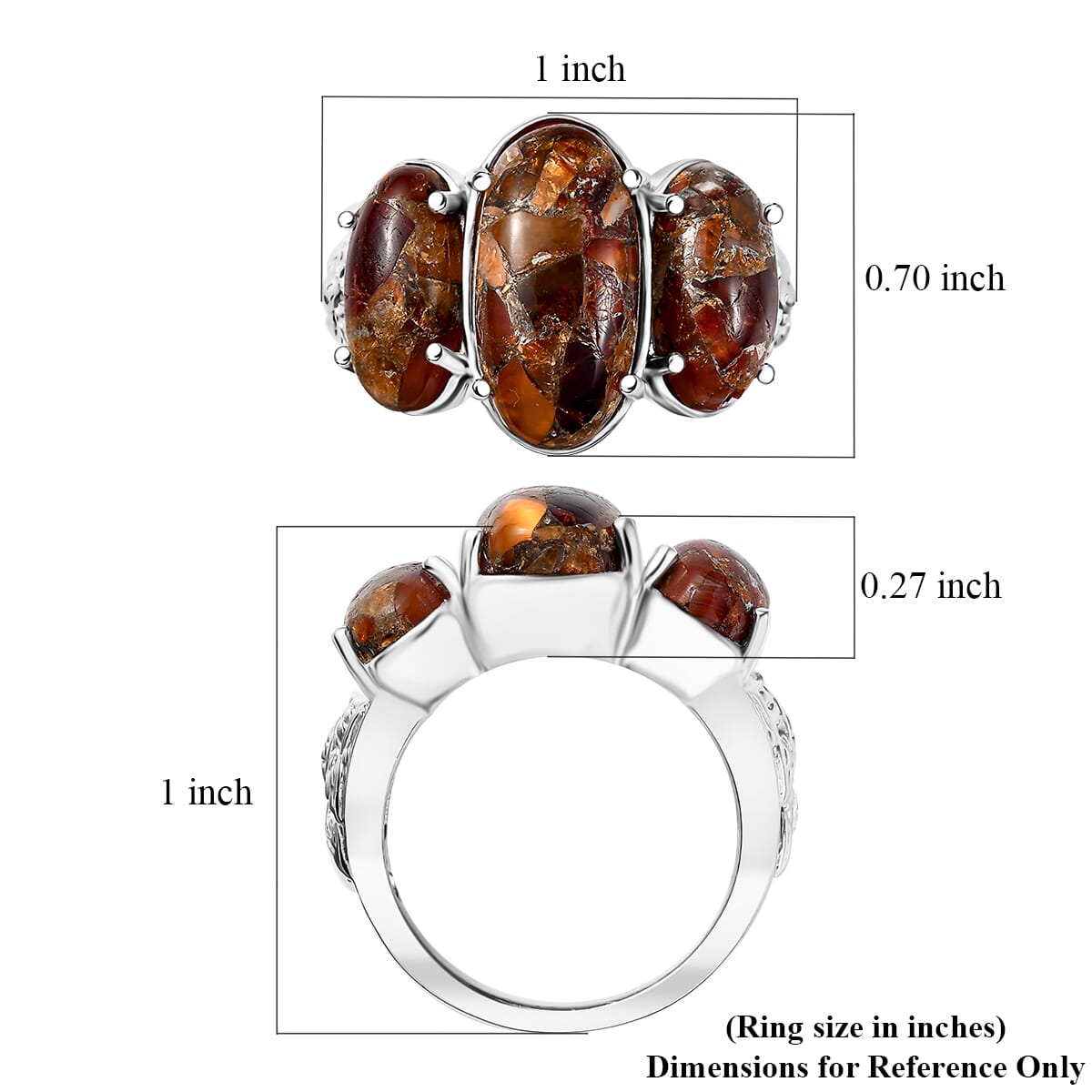 Matrix Fire Opal 7.65 ctw 3 Stone Ring in Platinum Over Copper with Magnet (Size 11.0)  image number 5