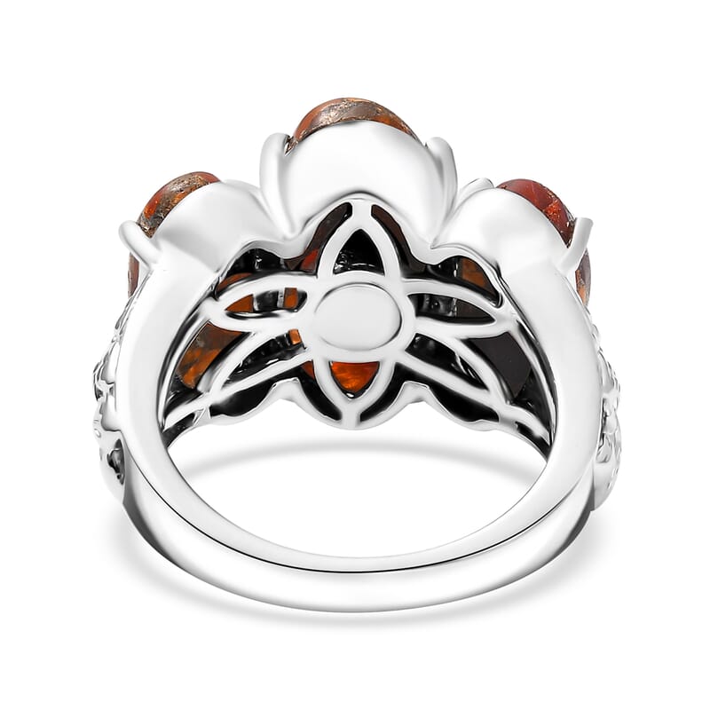 Matrix Fire Opal 7.65 ctw 3 Stone Ring in Platinum Over Copper with Magnet (Size 5.0) 