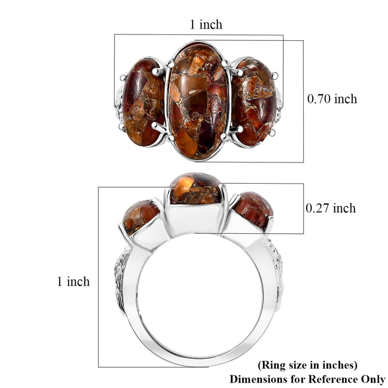 Matrix Fire Opal 7.65 ctw 3 Stone Ring in Platinum Over Copper with Magnet (Size 5.0) 