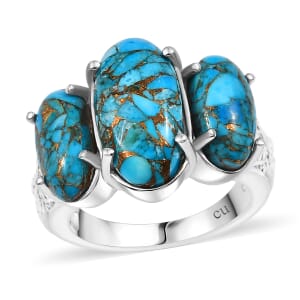 Matrix Chestnut Brine Turquoise 8.35 ctw 3 Stone Ring in Platinum Over Copper with Magnet (Size 10.0)