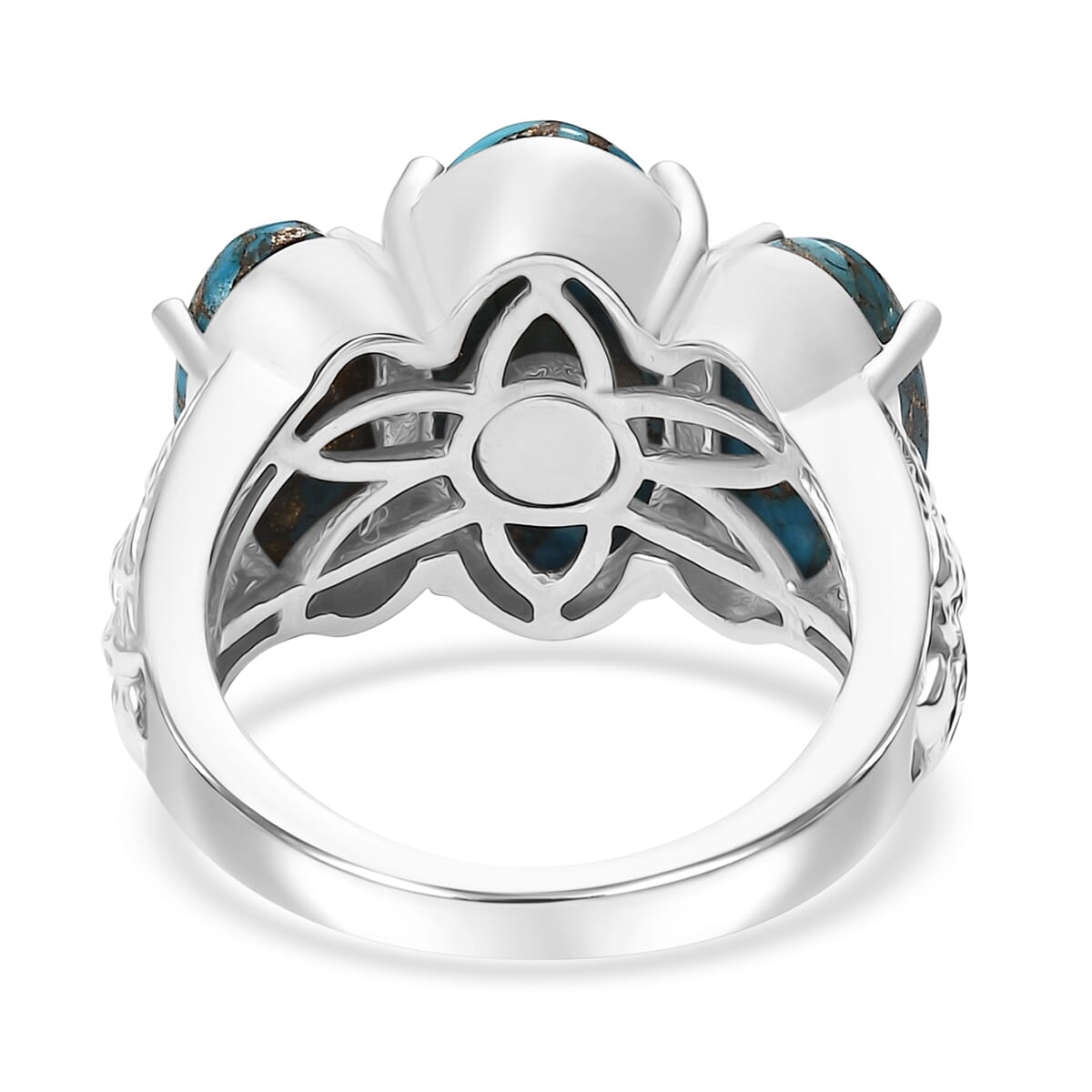 Matrix Chestnut Brine Turquoise 8.35 ctw 3 Stone Ring in Platinum Over Copper with Magnet (Size 10.0) image number 4