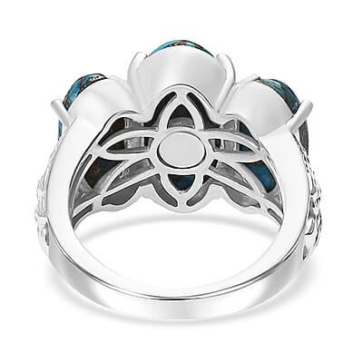 Matrix Chestnut Brine Turquoise 8.35 ctw 3 Stone Ring in Platinum Over Copper with Magnet (Size 10.0)