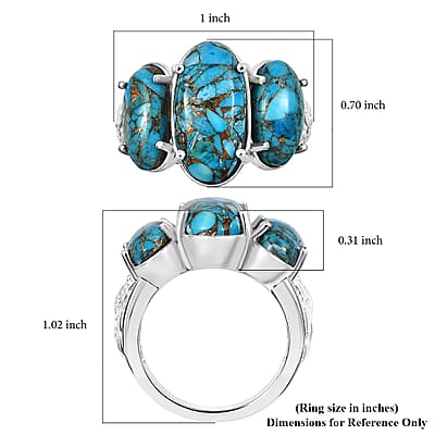 Matrix Chestnut Brine Turquoise 8.35 ctw 3 Stone Ring in Platinum Over Copper with Magnet (Size 10.0)