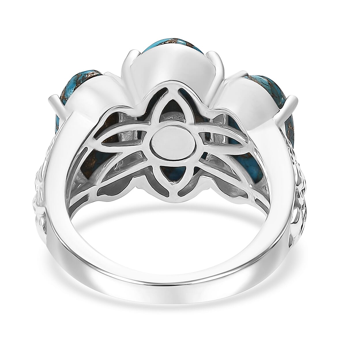 Matrix Chestnut Brine Turquoise 8.35 ctw 3 Stone Ring in Platinum Over Copper with Magnet (Size 9.0) image number 4