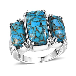 Matrix Chestnut Brine Turquoise 7.25 ctw 3 Stone Ring in Platinum Over Copper with Magnet (Size 10.0)