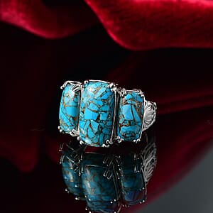 Matrix Chestnut Brine Turquoise 7.25 ctw 3 Stone Ring in Platinum Over Copper with Magnet (Size 10.0)