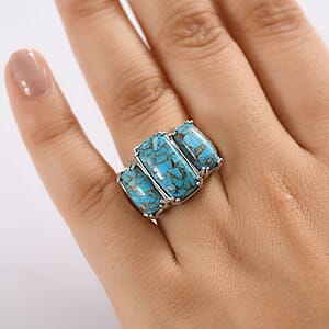 Matrix Chestnut Brine Turquoise 7.25 ctw 3 Stone Ring in Platinum Over Copper with Magnet (Size 10.0)