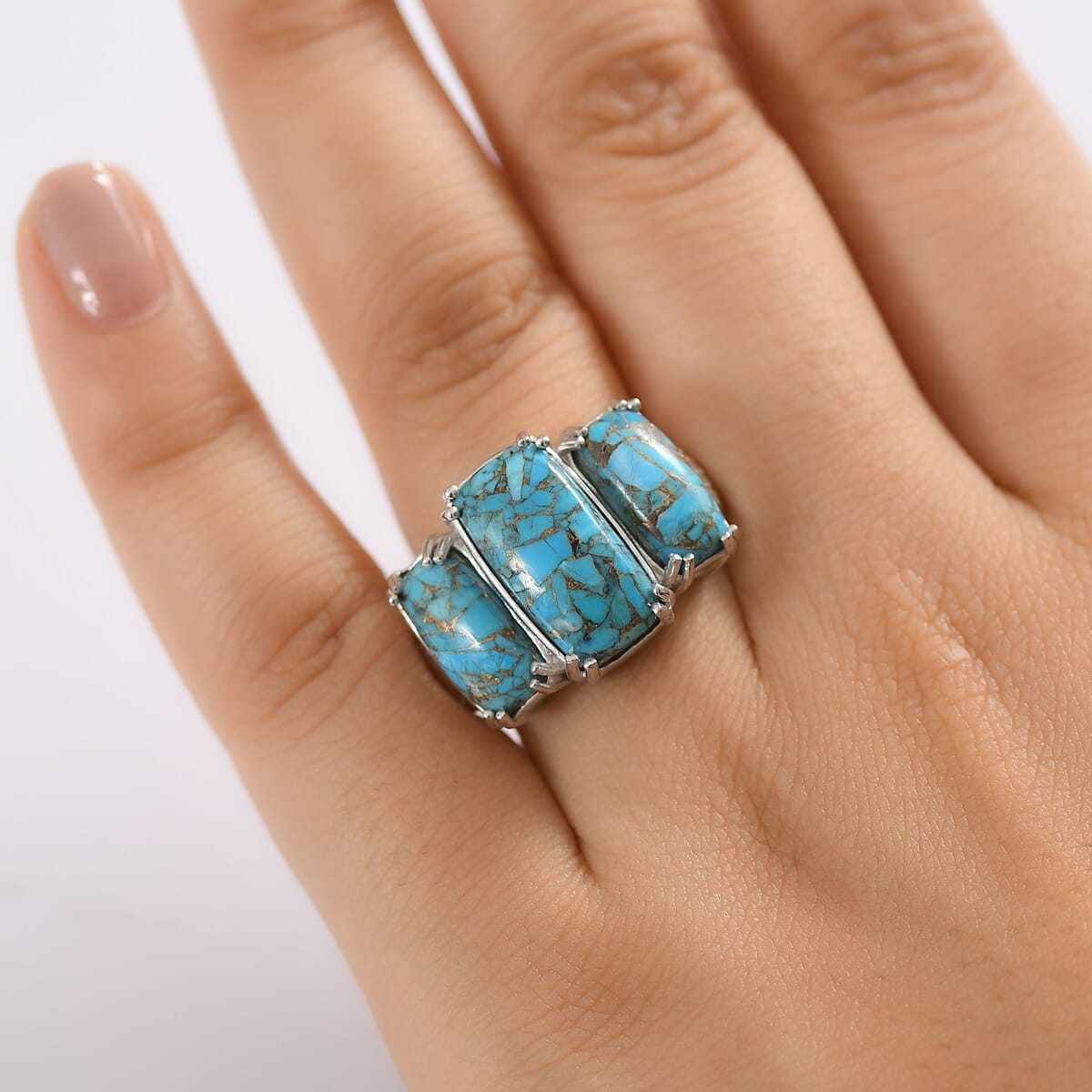 Matrix Fire Opal 7.25 ctw 3 Stone Ring in Platinum Over Copper with Magnet (Size 11.0) image number 2