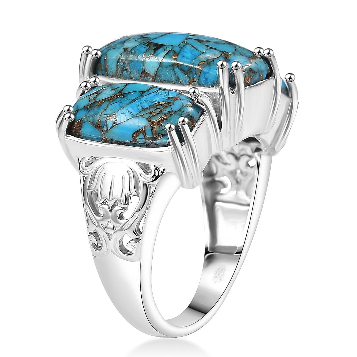 Matrix Fire Opal 7.25 ctw 3 Stone Ring in Platinum Over Copper with Magnet (Size 7.0) image number 3