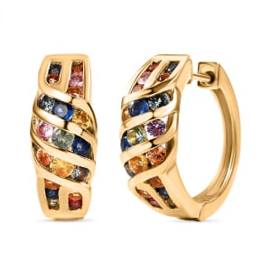 D'Joy Multi Sapphire 2.90 ctw Wave Earrings in 18K Vermeil Yellow Gold Over Sterling Silver