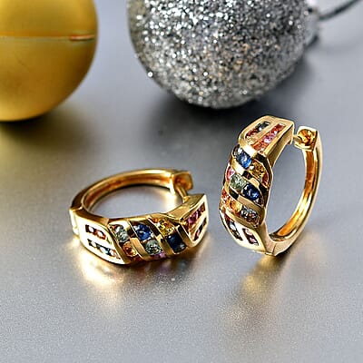 D'Joy Multi Sapphire 2.90 ctw Ocean Waves Earrings in 18K Vermeil Yellow Gold Over Sterling Silver