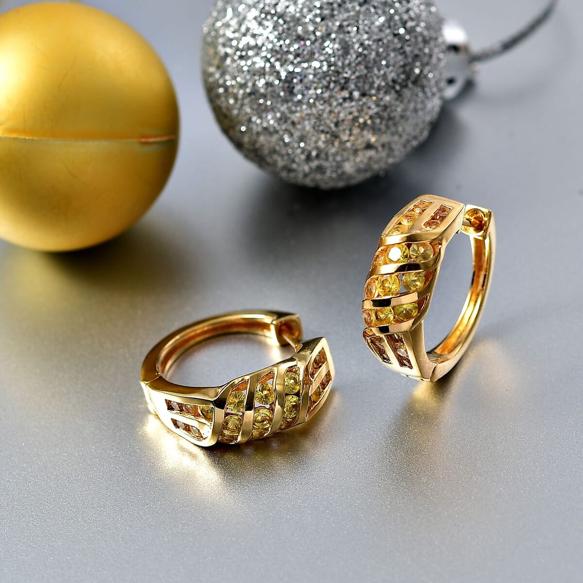 D'Joy Madagascar Yellow Sapphire 2.90 ctw Wave Earrings in 18K Vermeil Yellow Gold Over Sterling Silver image number 1