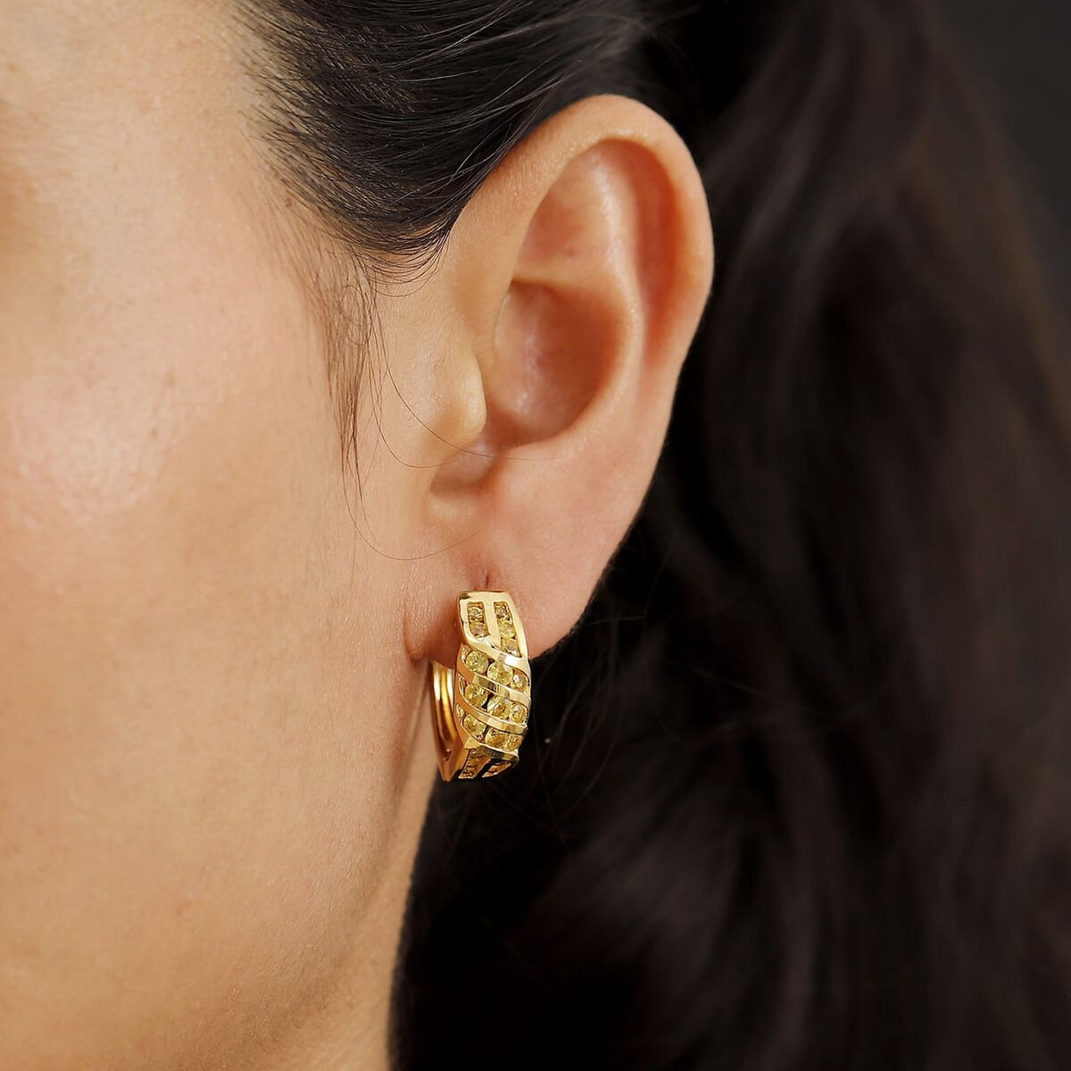 D'Joy Madagascar Yellow Sapphire 2.90 ctw Wave Earrings in 18K Vermeil Yellow Gold Over Sterling Silver image number 2
