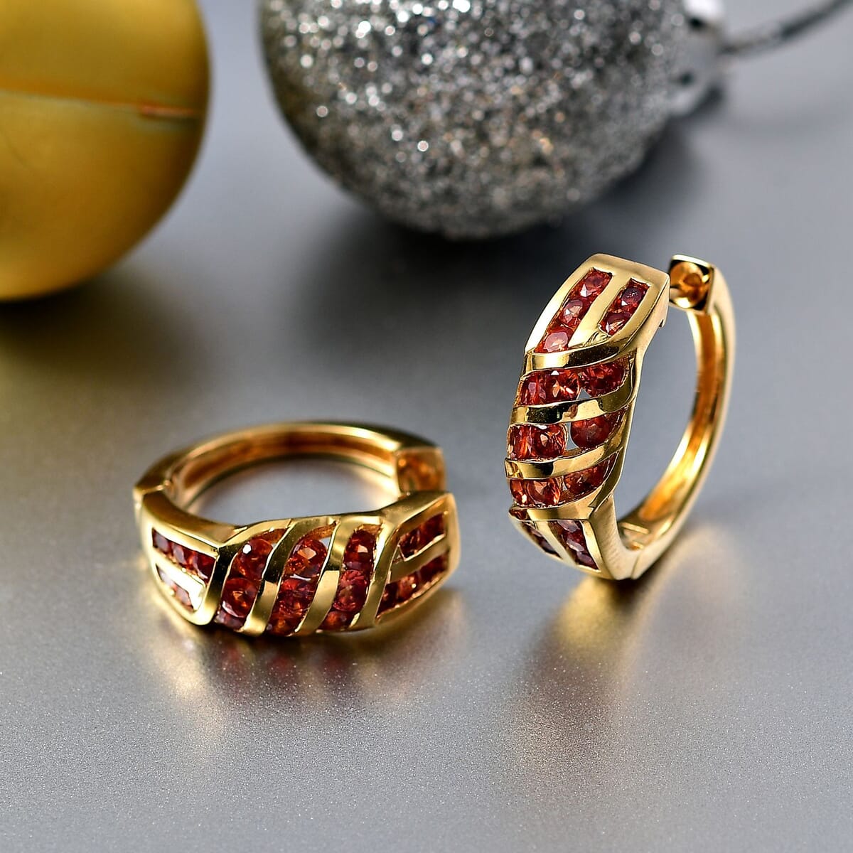 D'Joy Madagascar Orange Sapphire 2.90 ctw Wave Earrings in 18K Vermeil Yellow Gold Over Sterling Silver image number 1