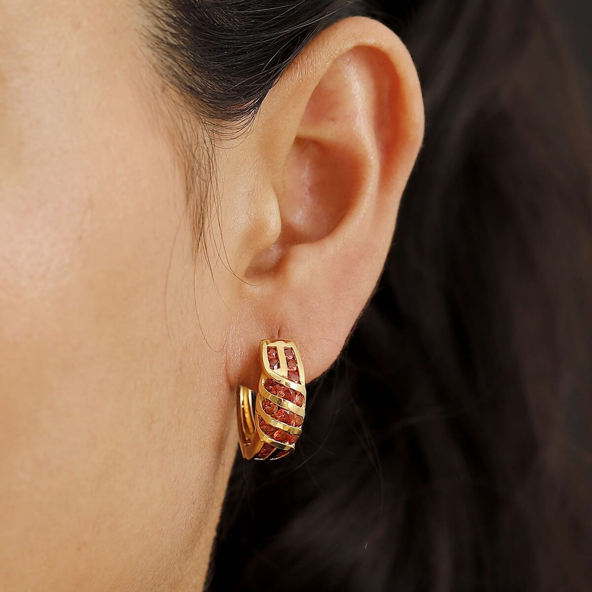 D'Joy Madagascar Orange Sapphire 2.90 ctw Wave Earrings in 18K Vermeil Yellow Gold Over Sterling Silver image number 2
