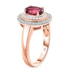 Luxoro AAA Ouro Fino Rubellite and G-H I2 Diamond 1.90 ctw Double Halo Ring in 10K Rose Gold (Size 10.5) 4.25 Grams