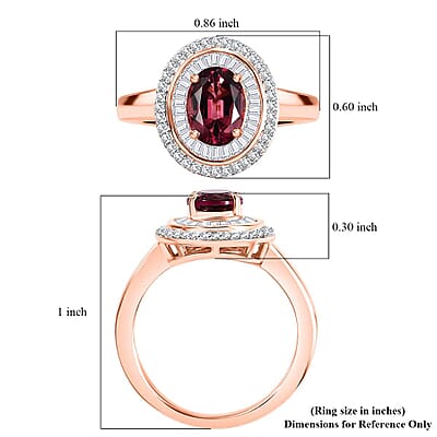 Luxoro AAA Ouro Fino Rubellite and G-H I2 Diamond 1.90 ctw Double Halo Ring in 10K Rose Gold (Size 12.0) 4.25 Grams