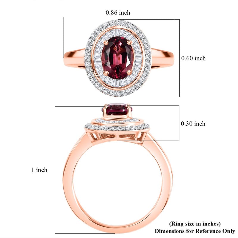 Luxoro AAA Ouro Fino Rubellite and G-H I2 Diamond 1.90 ctw Double Halo Ring in 10K Rose Gold (Size 6.0) 4.25 Grams