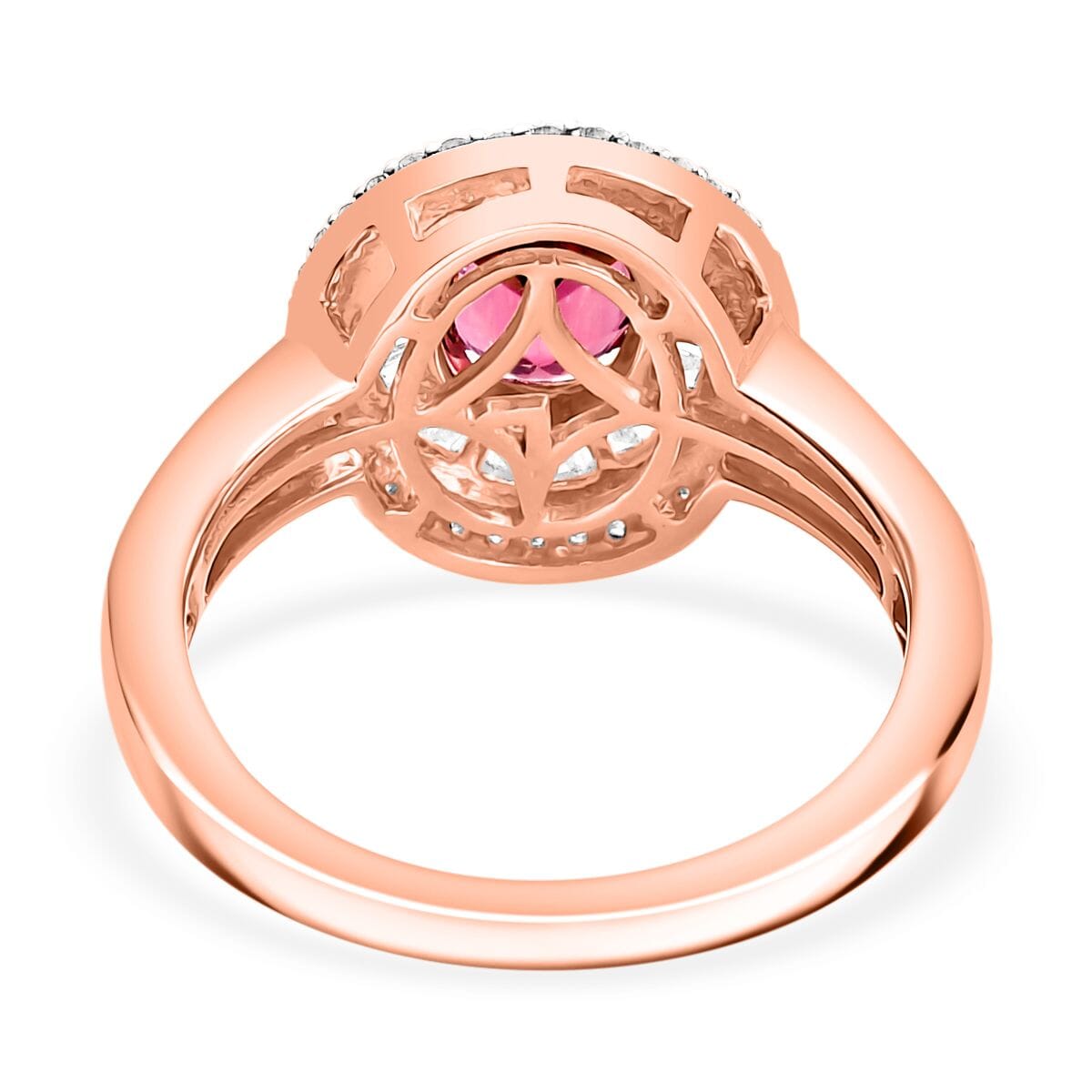Luxoro AAA Ouro Fino Rubellite and G-H I2 Diamond 1.90 ctw Double Halo Ring in 10K Rose Gold (Size 8.0) 4.25 Grams image number 4