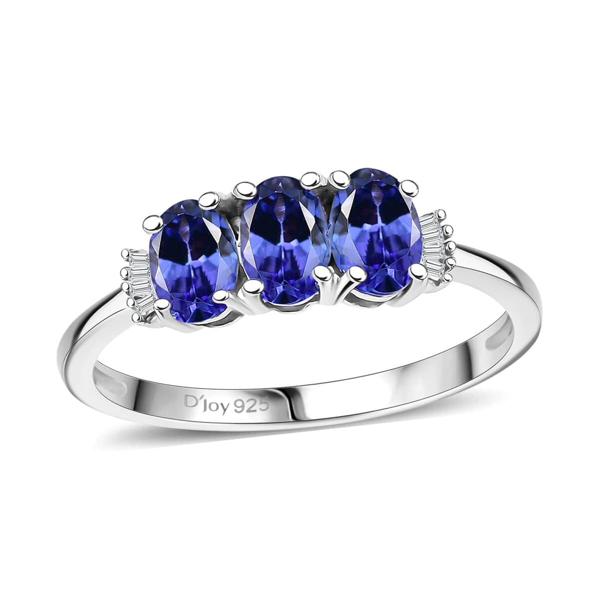 AAA Tanzanite and Diamond 1.65 ctw 3 Stone Ring in Rhodium Over Sterling Silver (Size 10.0) image number 0