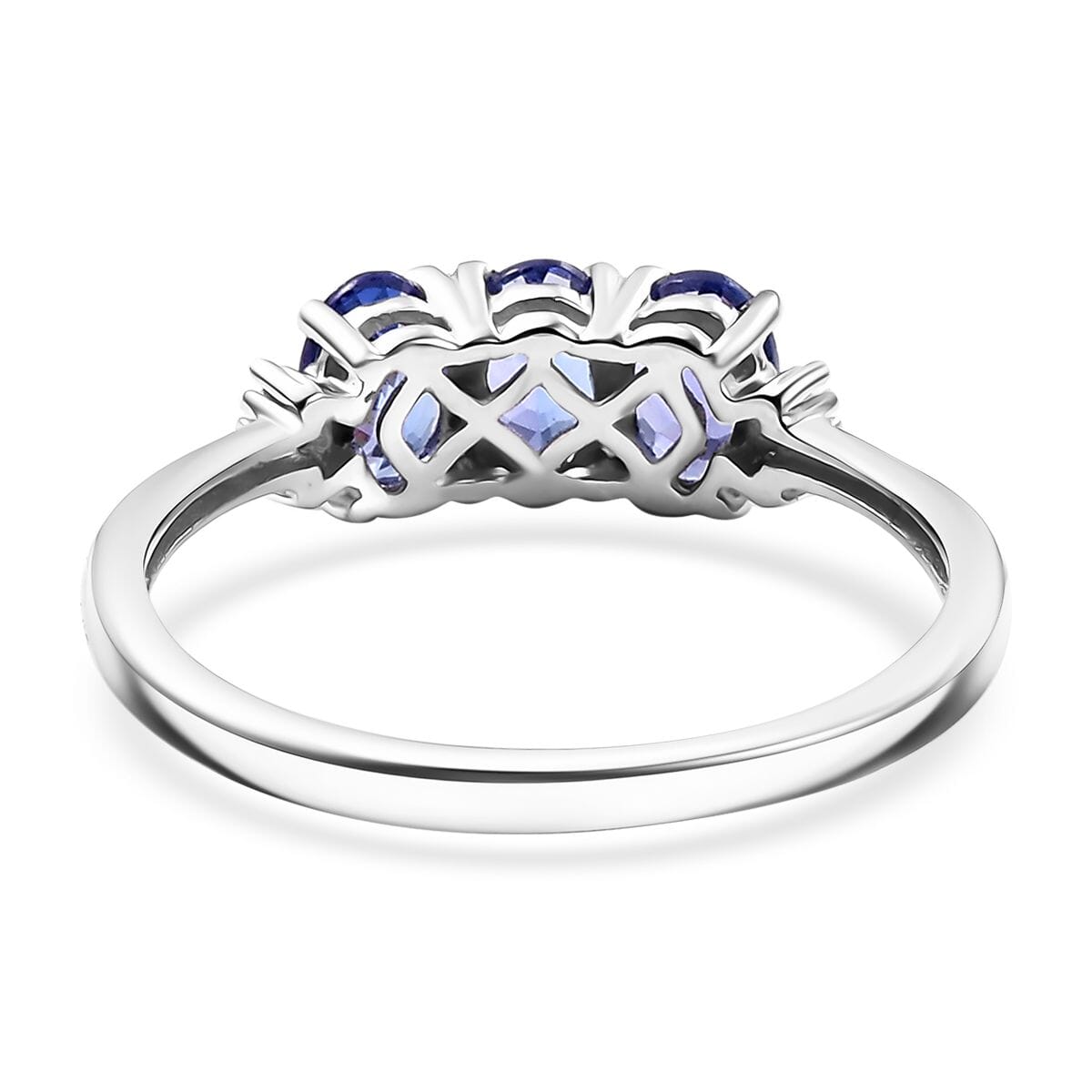 AAA Tanzanite and Diamond 1.65 ctw 3 Stone Ring in Rhodium Over Sterling Silver (Size 9.0) image number 4