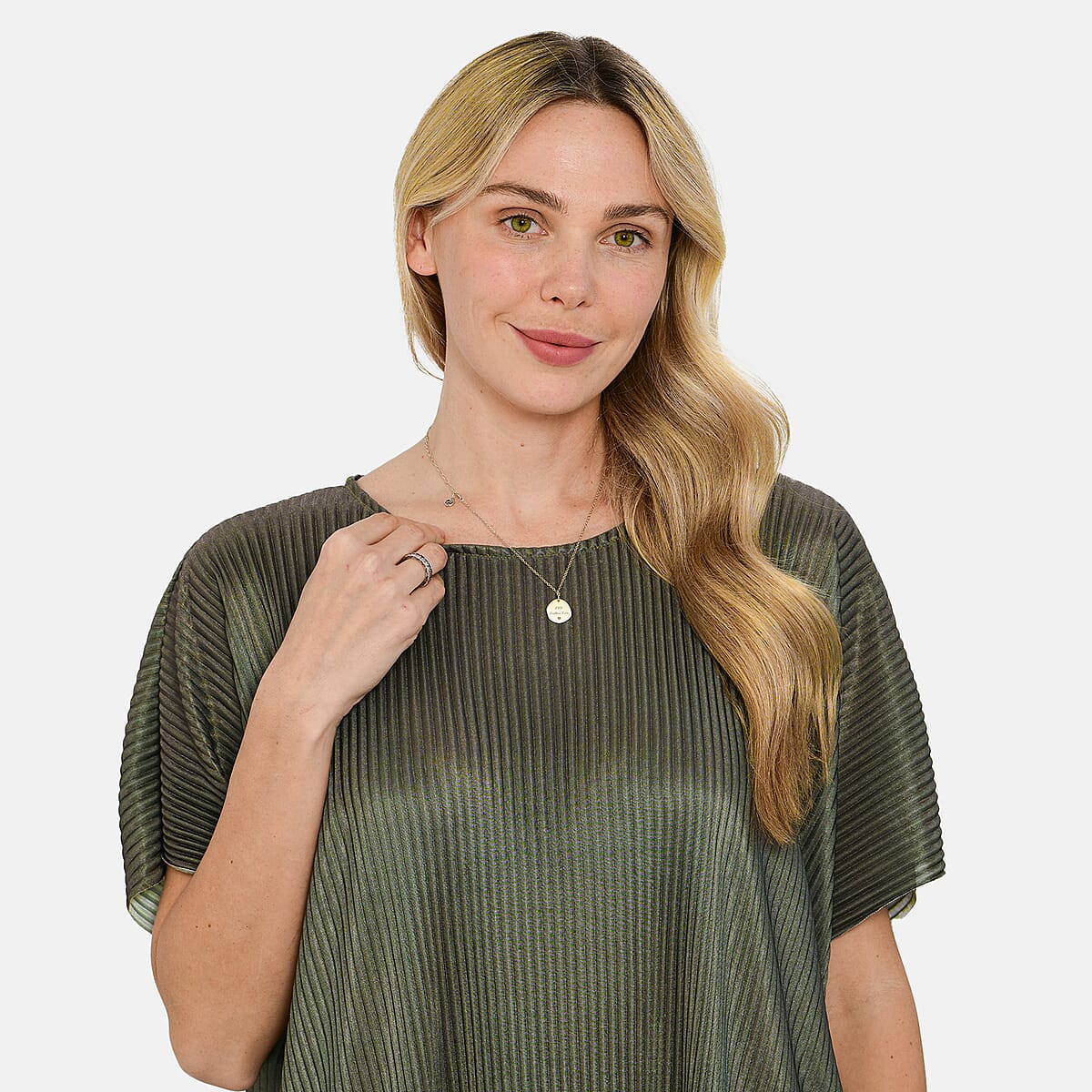 Tamsy Olive Solid 2 Piece Pleated Polyester Top and Bottom Set - One Size Fits Most image number 4