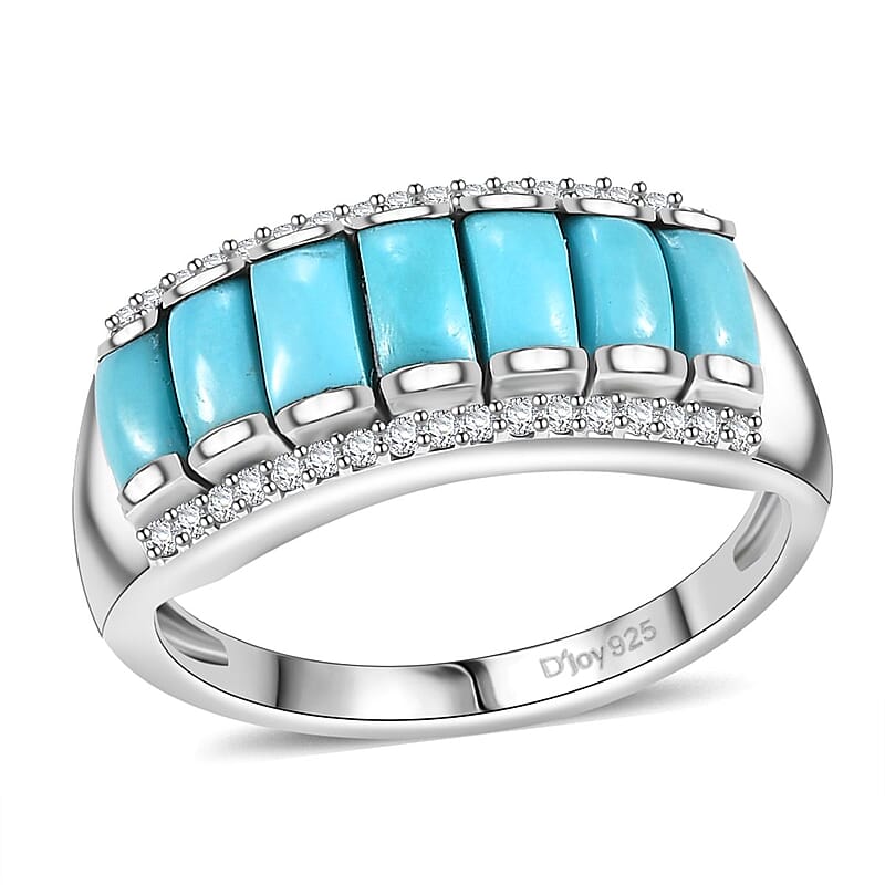 Sleeping Beauty Turquoise and Moissanite 1.90 ctw Ring in Rhodium Over Sterling Silver (Size 10.0) (Del. in 8-10 Days)