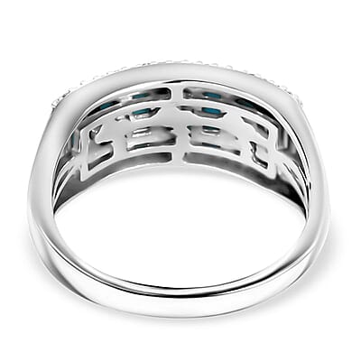Sleeping Beauty Turquoise and Moissanite 1.90 ctw Ring in Rhodium Over Sterling Silver (Size 10.0) (Del. in 8-10 Days)
