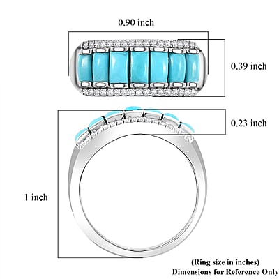 Sleeping Beauty Turquoise and Moissanite 1.90 ctw Ring in Rhodium Over Sterling Silver (Size 10.0) (Del. in 8-10 Days)