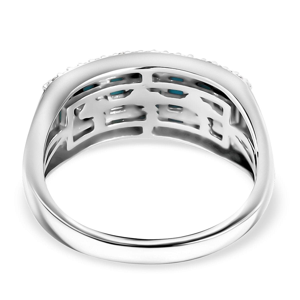 D'Joy Sleeping Beauty Turquoise and Moissanite 1.90 ctw Ring in Rhodium Over Sterling Silver (Size 6.0) (Del. in 8-10 Days) image number 4