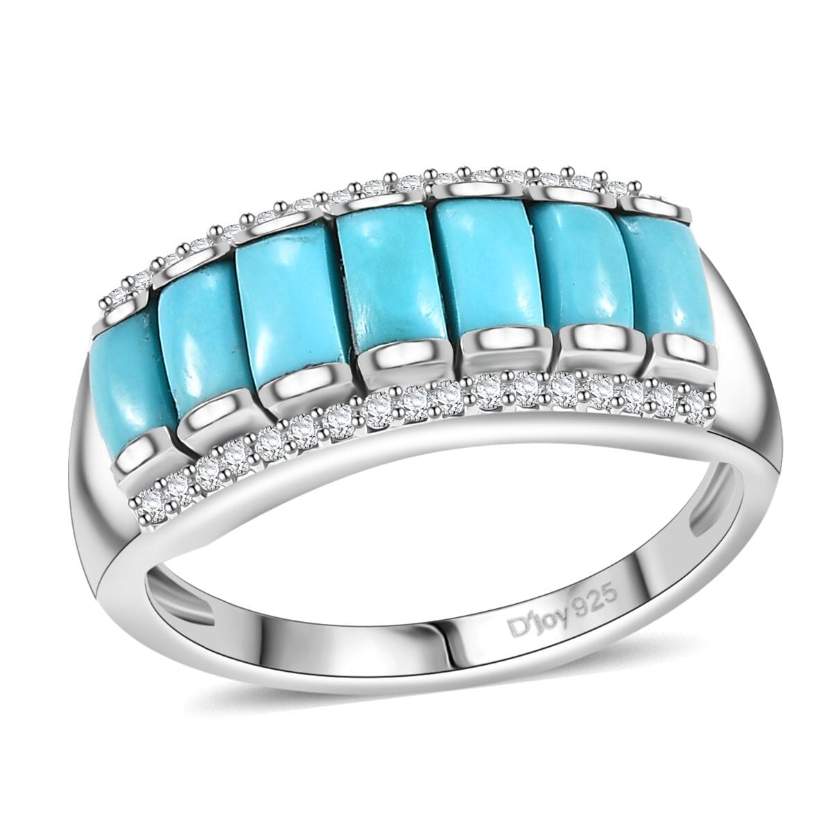 Sleeping Beauty Turquoise and Moissanite 1.90 ctw Ring in Rhodium Over Sterling Silver (Size 7.0) (Del. in 8-10 Days) image number 0
