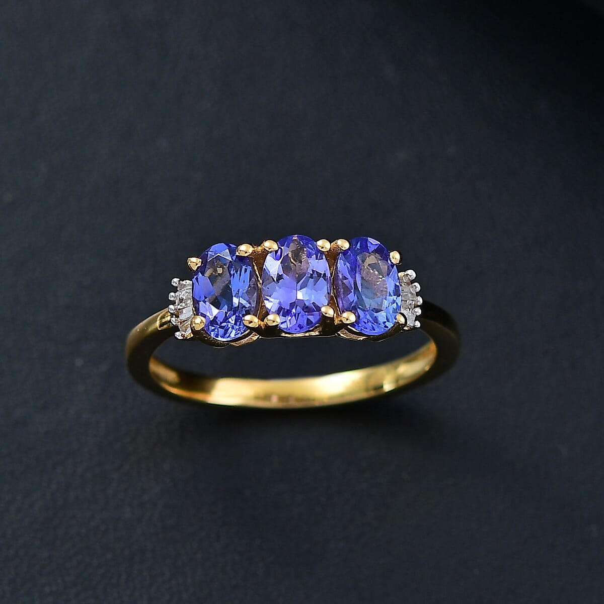 AAA Tanzanite and Diamond 1.65 ctw 3 Stone Ring in 18K Vermeil Yellow Gold Over Sterling Silver (Size 10.0) image number 1