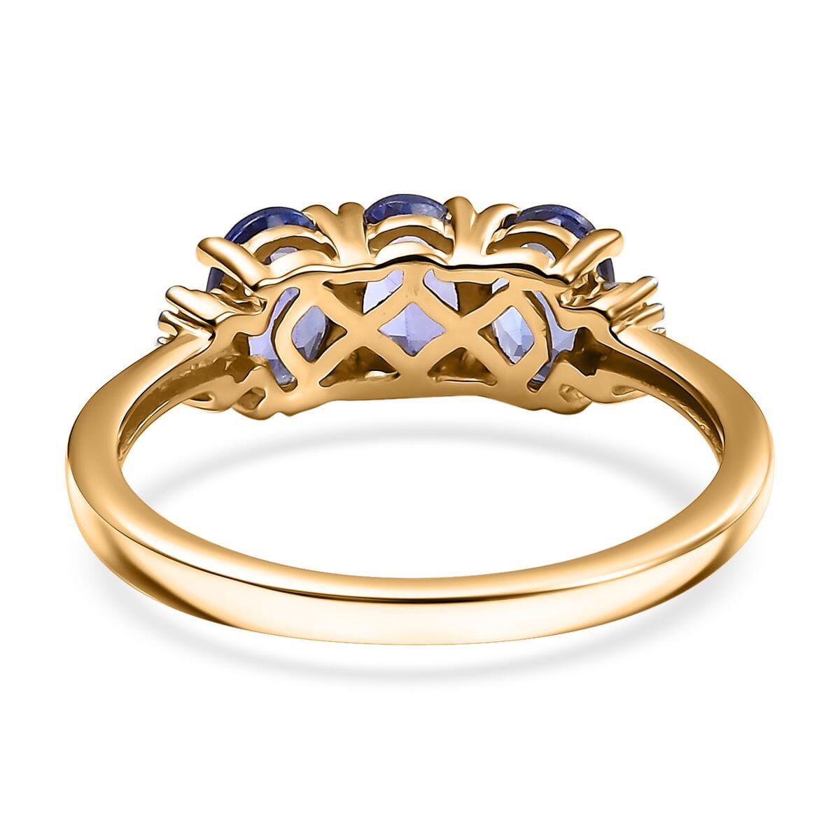 AAA Tanzanite and Diamond 1.65 ctw 3 Stone Ring in 18K Vermeil Yellow Gold Over Sterling Silver (Size 10.0) image number 4