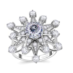 Crisantemo Cut Moissanite 3.50 ctw Snowflake Ring in Rhodium Over Sterling Silver (Size 10.0)