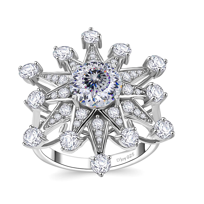 D'Joy Crisantemo Cut Moissanite 3.50 ctw Snowflake Ring in Rhodium Over Sterling Silver (Size 10.0)