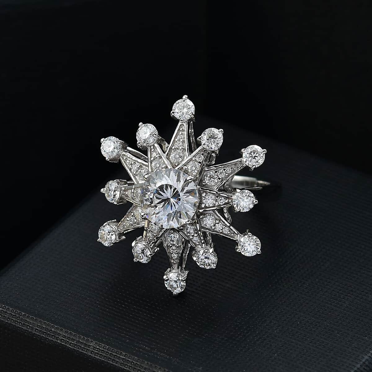 Crisantemo Cut Moissanite 3.50 ctw Snowflake Ring in Rhodium Over Sterling Silver (Size 10.0) image number 1