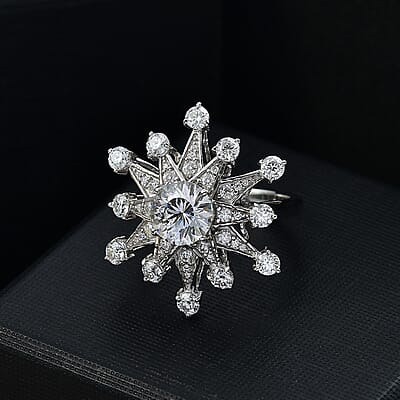 D'Joy Crisantemo Cut Moissanite 3.50 ctw Snowflake Ring in Rhodium Over Sterling Silver (Size 10.0)