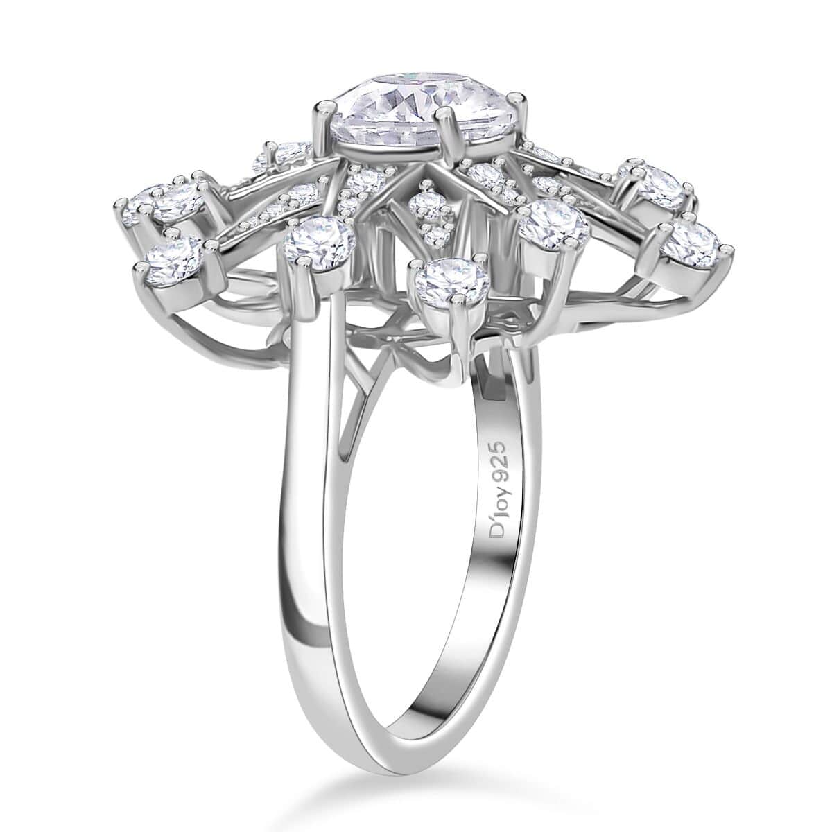 Crisantemo Cut Moissanite 3.50 ctw Snowflake Ring in Rhodium Over Sterling Silver (Size 10.0) image number 3