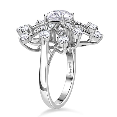 D'Joy Crisantemo Cut Moissanite 3.50 ctw Snowflake Ring in Rhodium Over Sterling Silver (Size 10.0)